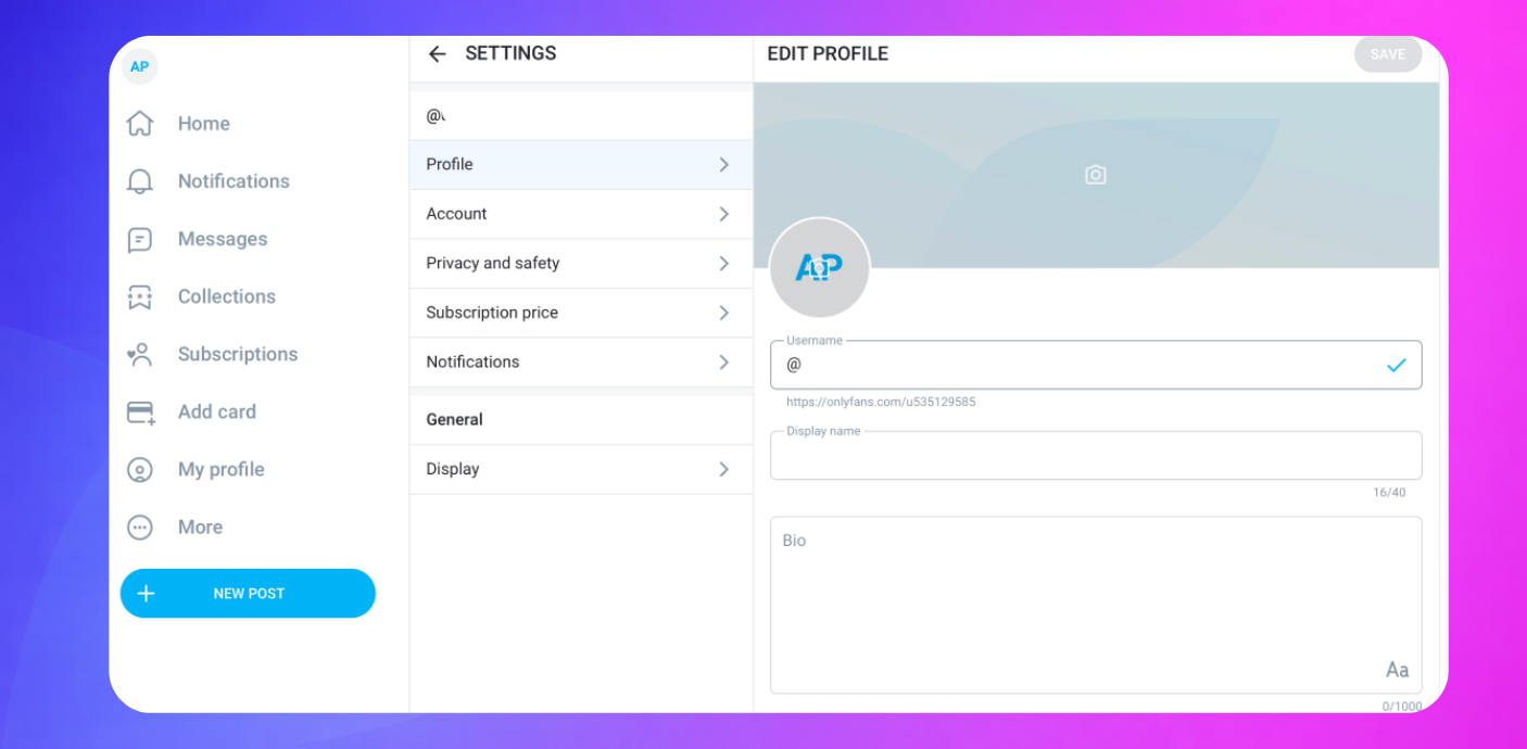 OnlyFans profile setup example