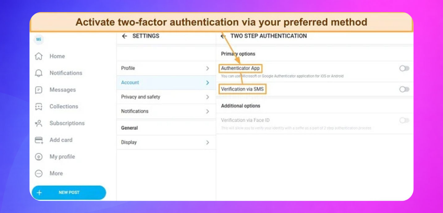 OnlyFans security settings two factor authentication