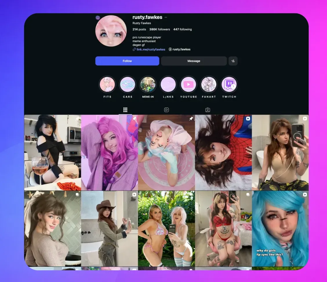 rusty fawkes instagram profile egirl streamer onlyfans niche example